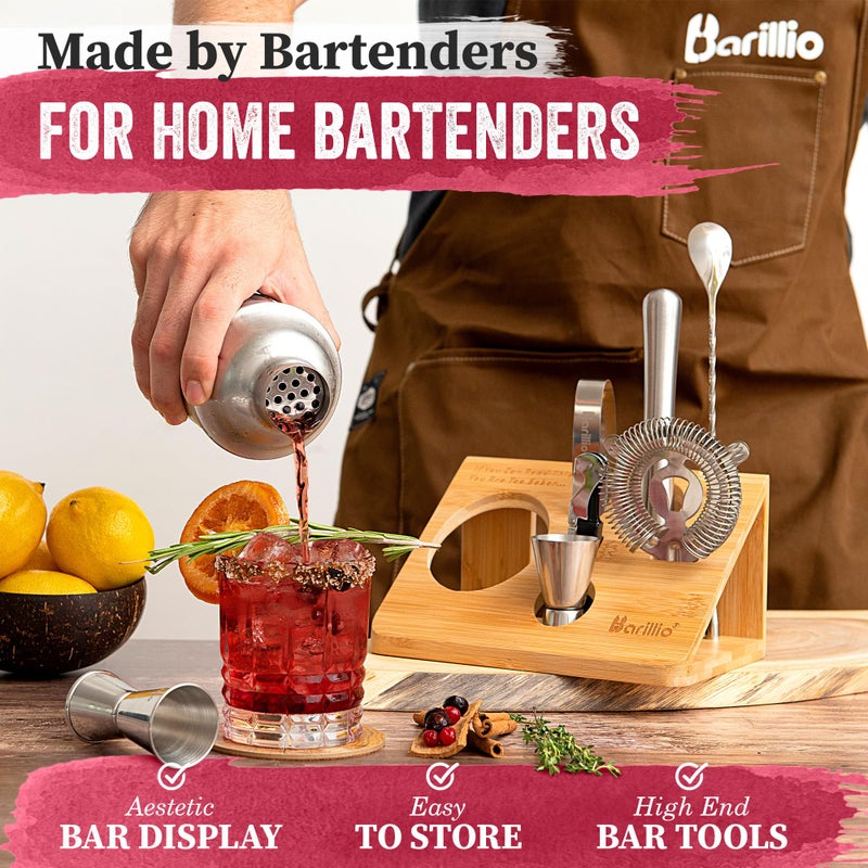 barillio Mixology Bartender Kit Cocktail Shaker Set by Barillio: Drink Mixer Set with Bar Tools  Bamboo Stand Cocktail Mixer Liquor Pourers Mojito Muddler Mixing Spoon Jigger Recipes Booklet - Image 4